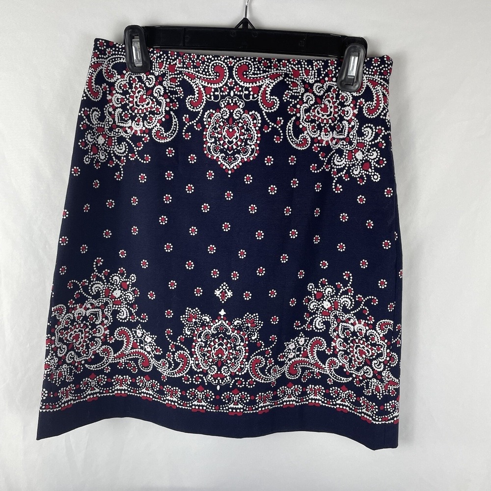 Talbots Womens Blue Red White Geometric Pattern Side Zip Pencil Skirt Size 4